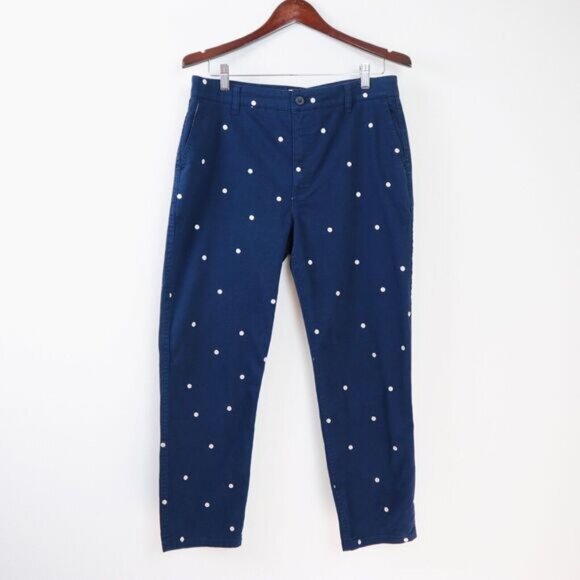 J Crew Size 30 Vintage Straight Pant Polka-dot Stretch Chino Navy Blue - Picture 1 of 10